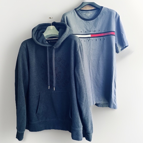 Tommy Hilfiger Embroidered Heritage Logo Hoodie And Flag Logo T-shirt Set Large - Picture 1 of 16